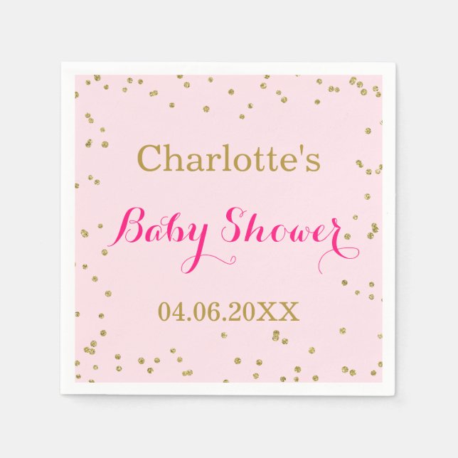 Niedlich Blush Pink Gold Glitzer Confetti Babydusc Serviette (Vorderseite)