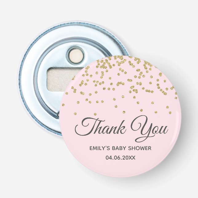 Niedlich Blush Pink Gold Glitzer Danke Baby Dusche Flaschenöffner (Vorderseite)
