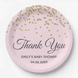 Niedlich Blush Pink Gold Glitzer Danke Baby Dusche Pappteller