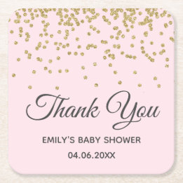 Niedlich Blush Pink Gold Glitzer Danke Baby Dusche Rechteckiger Pappuntersetzer