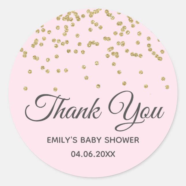 Niedlich Blush Pink Gold Glitzer Danke Baby Dusche Runder Aufkleber (Vorderseite)