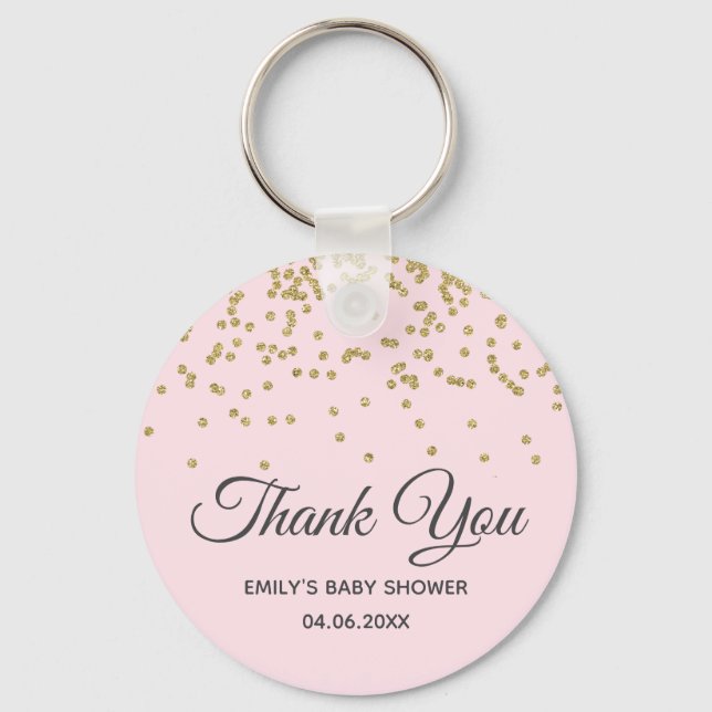 Niedlich Blush Pink Gold Glitzer Danke Baby Dusche Schlüsselanhänger (Vorderseite)