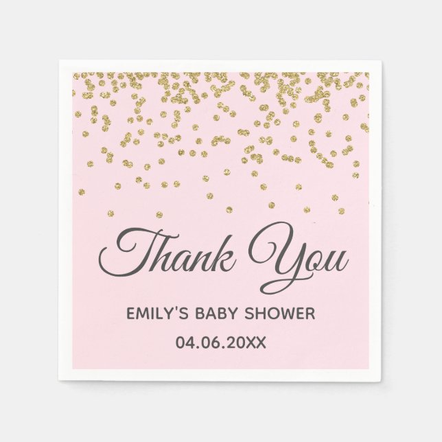 Niedlich Blush Pink Gold Glitzer Danke Baby Dusche Serviette (Vorderseite)