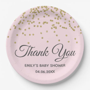 Niedlich Blush Pink Gold Glitzer Danke Babydusche Pappteller