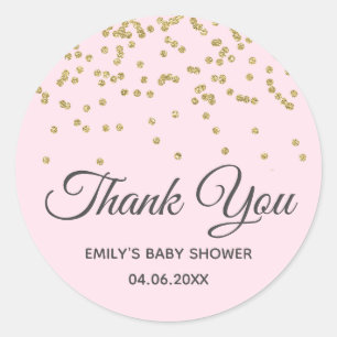 Niedlich Blush Pink Gold Glitzer Danke Babydusche Runder Aufkleber