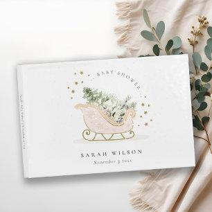 Niedlich Blush Pink Gold Winter Schlitten Baby Dus Gästebuch