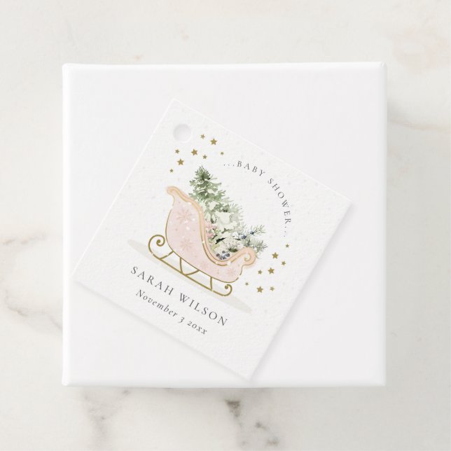 Niedlich Blush Pink Gold Winter Schlitten Baby Dus Geschenkanhänger (Beispiel)