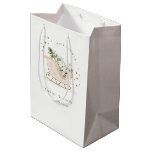 Niedlich Blush Pink Gold Winter Schlitten Baby Dus Mittlere Geschenktüte