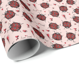 Niedlich Blush Pink Ladybug Liebe Bug & Red Heart  Geschenkpapier