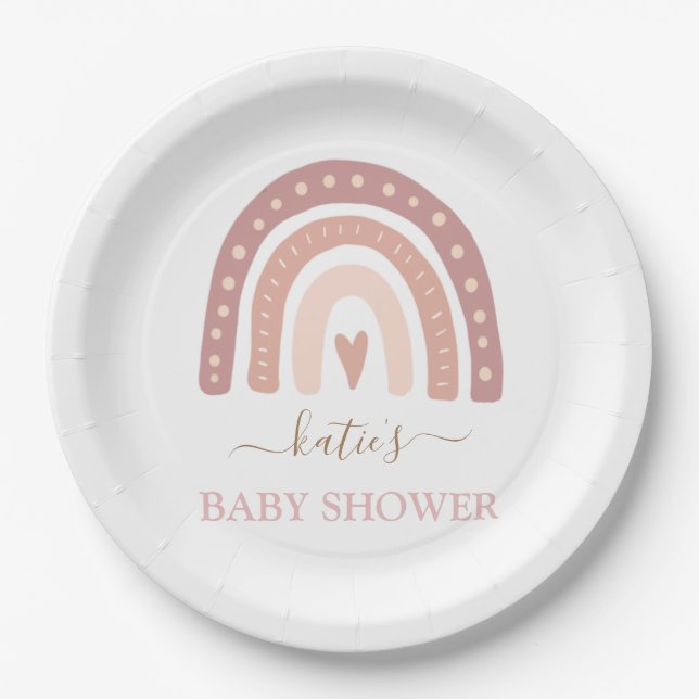 Niedlich Blush Pink Rainbow Girl Babydusche Pappteller (Vorderseite)