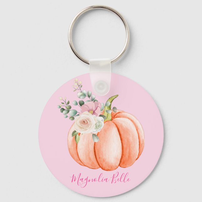 Niedlich Blush Pink Spring Floral Little Pumpkin N Schlüsselanhänger (Vorderseite)