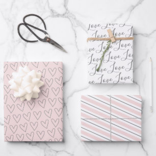 Niedlich Blush Pink Typografie Herz Valentins Geschenkpapier Set