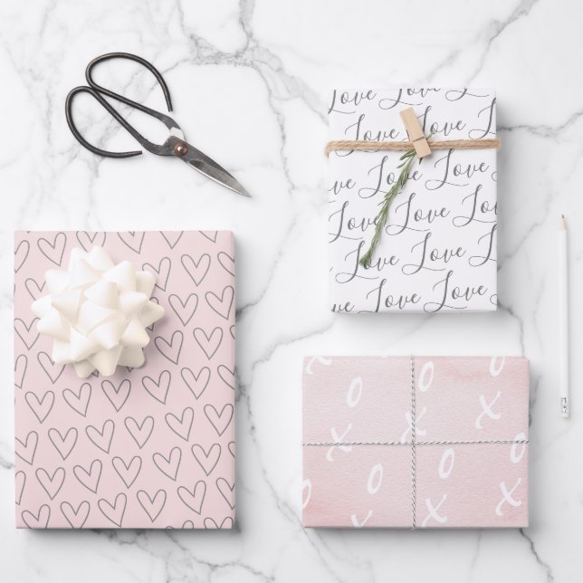 Niedlich Blush Pink XO Herz Valentins Geschenkpapier Set (Vorderseite)