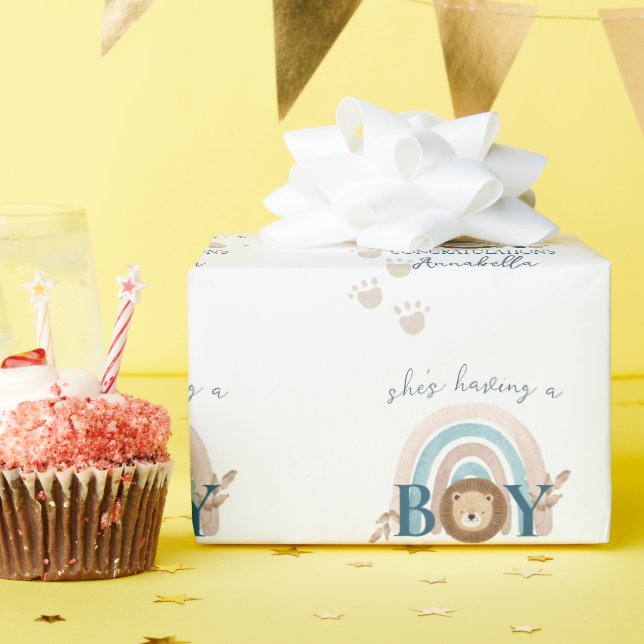 Niedlich Boho Baby Boy Lion Cub Pawprints Geschenkpapier (Geburtstagsparty)