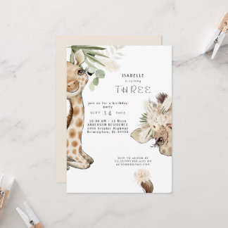Niedlich Boho Baby Giraffe Pampas Geburtstagsparty Einladung