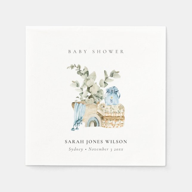 Niedlich Boho Blue Kinderzimmer Foliage Boy Baby D Serviette (Vorderseite)