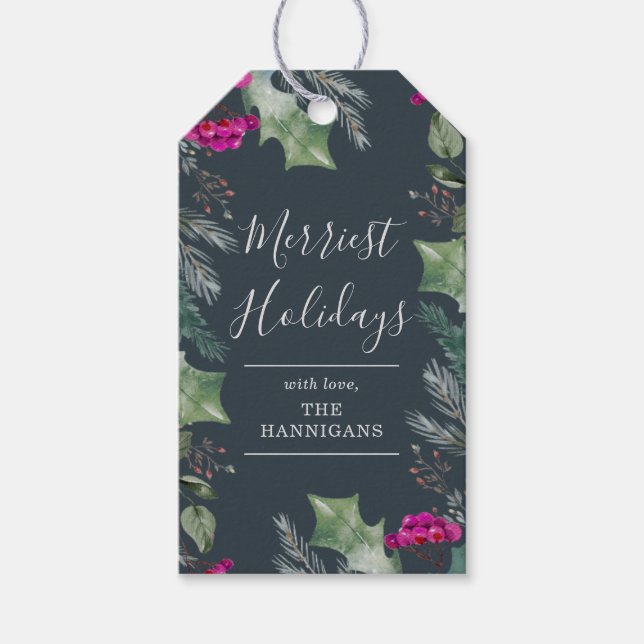Niedlich Boho Blue Pink Botanischer Urlaub Geschenkanhänger (Vorderseite)