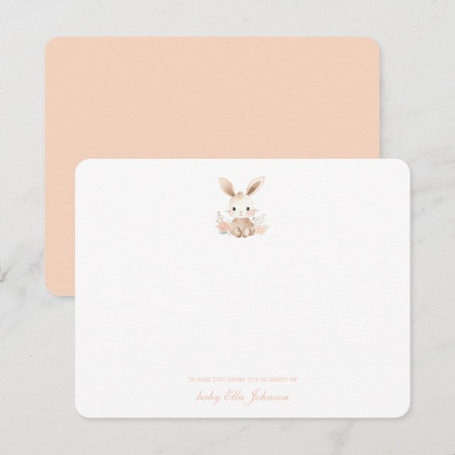 Niedlich Boho Bunny Rabbit Baby Girl vielen Dank Dankeskarte (Vorne/Hinten)