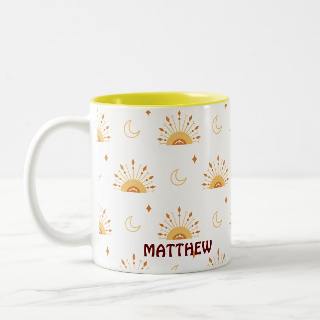 Niedlich Boho Celestial Seamless Pattern Zweifarbige Tasse (Links)