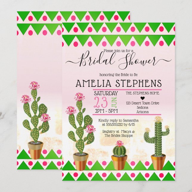 Niedlich Boho Chic Cactus Tribal Brautparty Einladung (Vorne/Hinten)