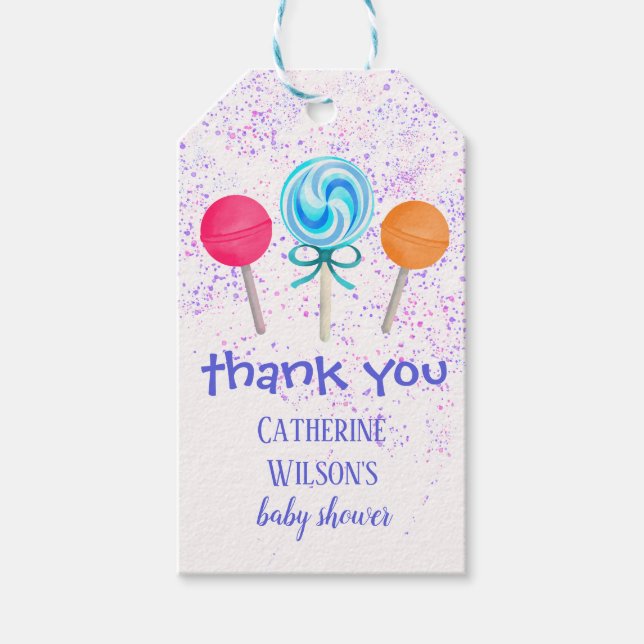 Niedlich Boho Chic Lollipops Babydusche Geschenkanhänger (Vorderseite)