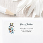 Niedlich Boho Christmas Snowman Holiday Rücksendea<br><div class="desc">Fügen Sie Ihrer Urlaubspost eine festliche Touch mit diesem charmanten Boho Snowman Rücksendelabel hinzu. Mit einem Aquarellschneemann in sanften Pastelltönen ist es perfekt,  mit jedem Buchstaben,  den Sie versenden,  Freude zu vermitteln.</div>