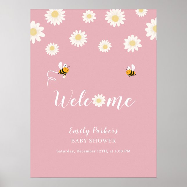 Niedlich Boho Daisy Bloom Baby Dusche Begrüßungsze Poster (Vorne)