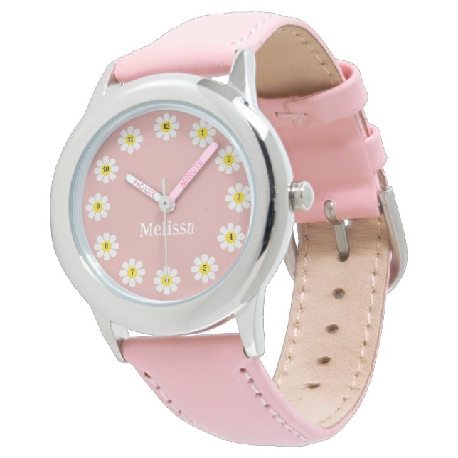 Niedlich Boho Daisy Blume Individuelle Name Girl Armbanduhr (Schrägansicht)
