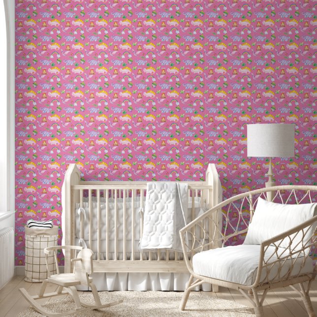 Niedlich Boho farbenfrohe Dinosaurier Rainbows Ros Tapete (Kinder)