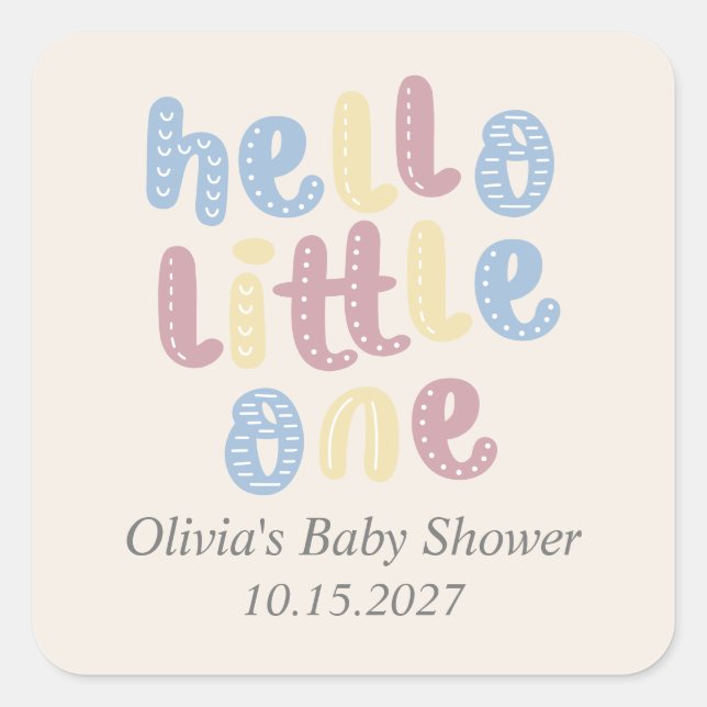 Niedlich Boho Hello Little One Baby Dusche Quadratischer Aufkleber (Vorderseite)