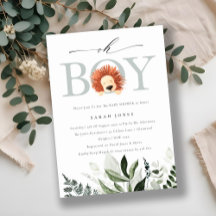 Niedlich Boho Lion Foliage Oh Boy Baby Showeinladu