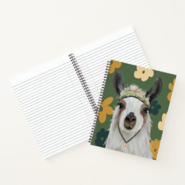 Niedlich Boho Llama - Grüne Retro-Blume Notizbuch
