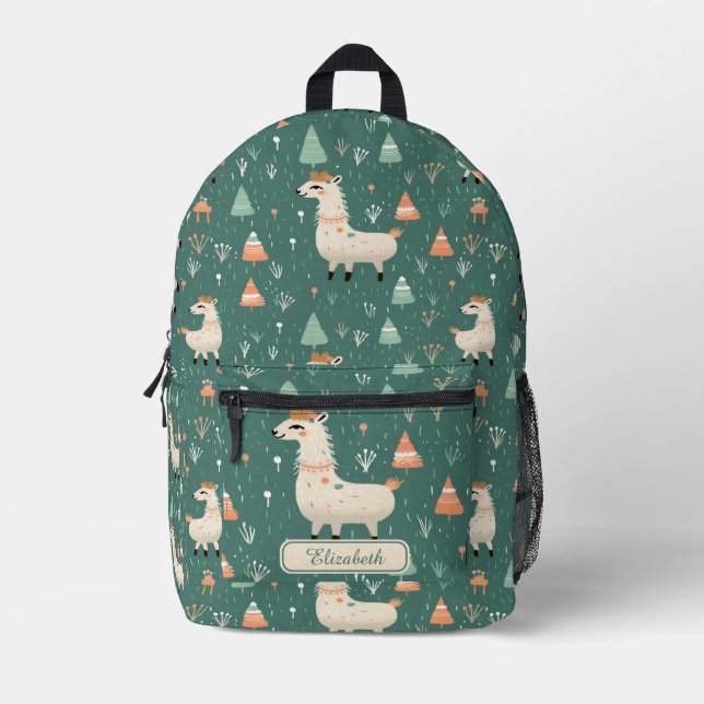 Niedlich Boho Llama Personalisiert Kids Name Bedruckter Rucksack (Vorderseite)