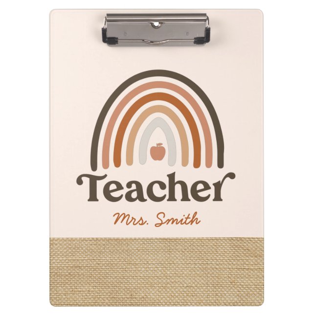 Niedlich Boho Moderne Rainbow Imitate Burlap Teach Klemmbrett (Vorderseite)