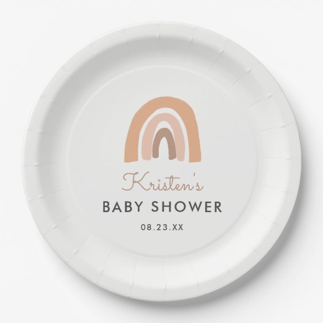 Niedlich Boho Pastel Rainbow Baby Dusche Pappteller (Vorderseite)