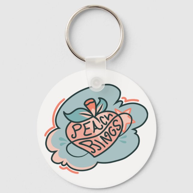 Niedlich Boho Peach Pink Blue Planet Frucht Schlüsselanhänger (Vorderseite)