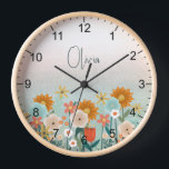 Niedlich Boho Pink Botanische Kinder Uhr<br><div class="desc">Dieses niedliche und elegante Uhrendesign zeichnet sich durch eine boho-rosa botanische Wildblume aus und kann mit Ihrem Mädchennamen personalisiert werden. Die perfekte Ergänzung zur Blumenwelt Ihres Mädchenzimmers oder Kinderzimmers.</div>