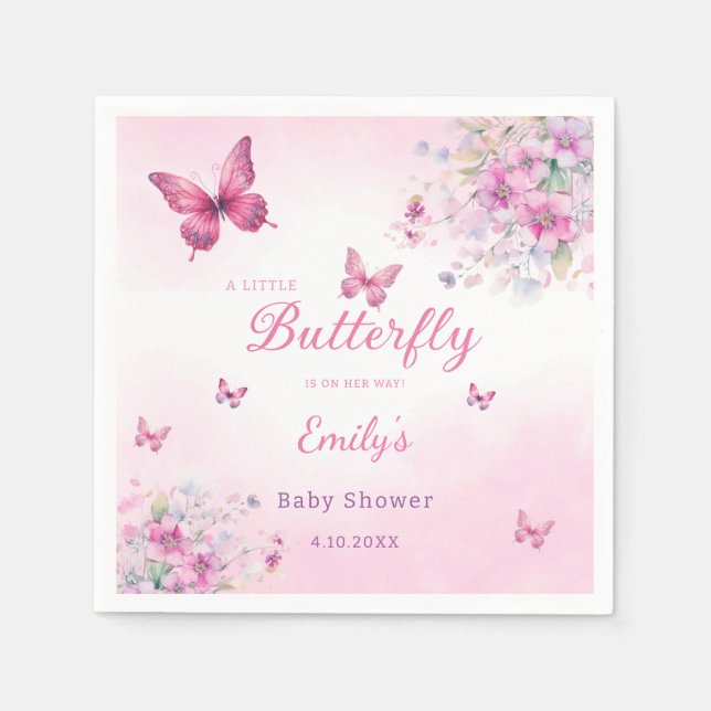 Niedlich Boho Pink Butterfly Floral Girl Babydusch Serviette (Vorderseite)