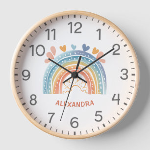 Niedlich Boho Pink Rainbow Kinder Kinderzimmer Uhr