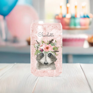 Niedlich Boho Raccoon mit Blume und Feathers Crown Dosenglas