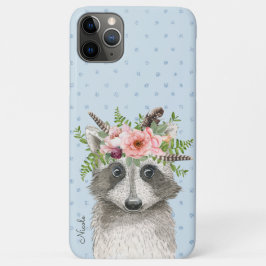 Niedlich Boho Raccoon mit Blumenkronen und Name Case-Mate iPhone Hülle