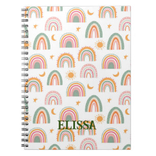 Niedlich Boho Rainbow Pattername Personalisiert Notizblock