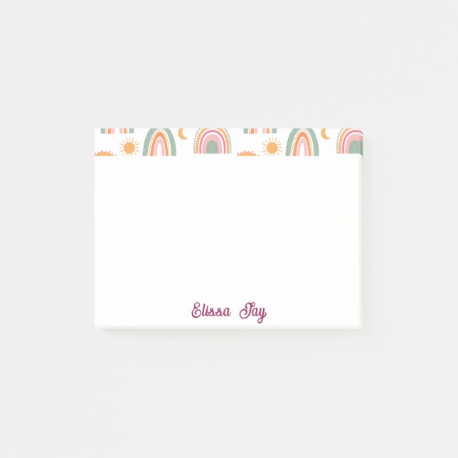 Niedlich Boho Rainbow Pattername Personalisiert Post-it Klebezettel (Vorderseite)