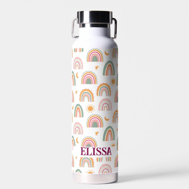 Niedlich Boho Rainbow Pattername Personalisiert Trinkflasche (Vorne)