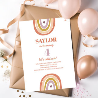 Niedlich Boho Rainbow Peach Blush Geburtstag Einladung