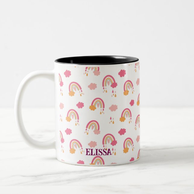 Niedlich Boho Rainbow Seamless Pattern Individuell Zweifarbige Tasse (Links)