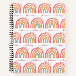 Niedlich Boho Regenbogen mit Watercolor Pink Flora Notizbuch