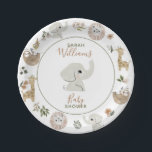 Niedlich Boho Safari Anamials Baby Dusche Pappteller<br><div class="desc">Mit dieser hübschen Boho Safari-Tier-Papiertafel mit handgemalten Dschungeltierpatten,  darunter ein Schlampe,  Giraffe,  Löwe und Elefant,  der in der Mitte mit handgeschriebener Schriftzeichen-Typografie auftaucht,  schaffen Sie die perfekte geschlechtsneutrale Babydusche-Tischumgebung. Copyright Elegant Invites,  alle Rechte vorbehalten.</div>