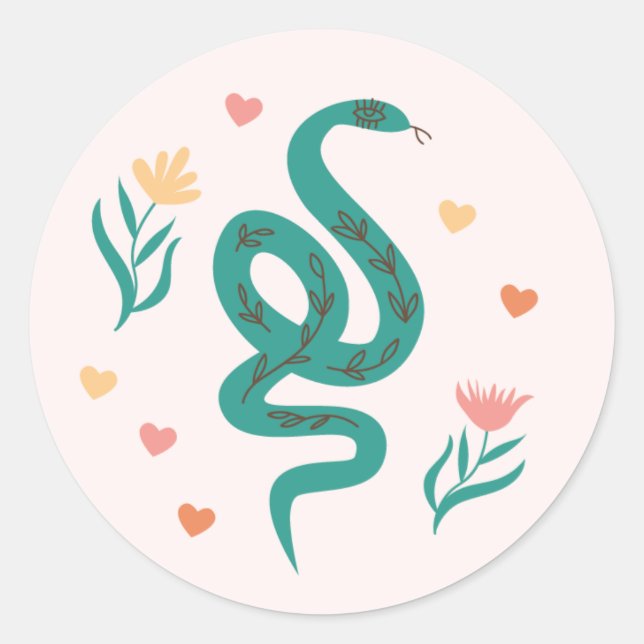 Niedlich Boho Schlange & Wildblume Sticker (Vorderseite)