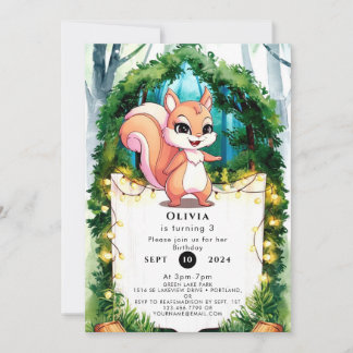 Niedlich Boho Squirrel Birthday Einladung